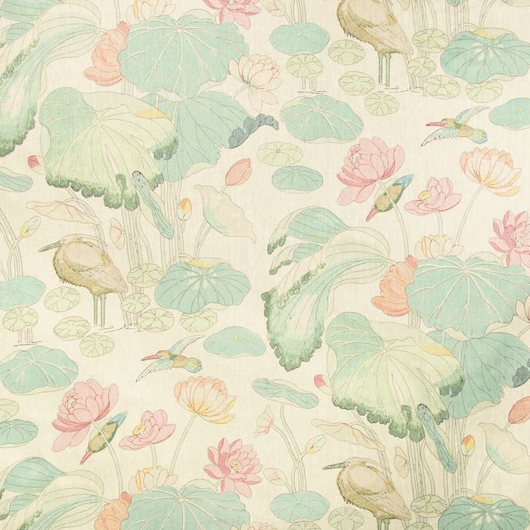 Sample 2016100.723 Nympheus Twill Pink/Teal Animal/Insects Lee Jofa Fabric