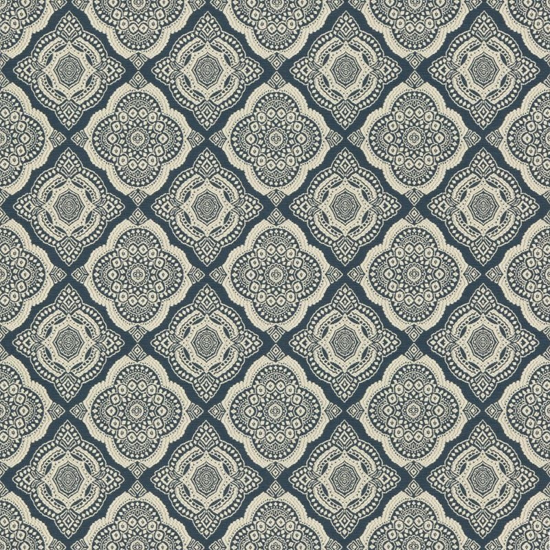 Sample 34704.5.0 Dark Blue Upholstery Medallion Motif Fabric by Kravet Design