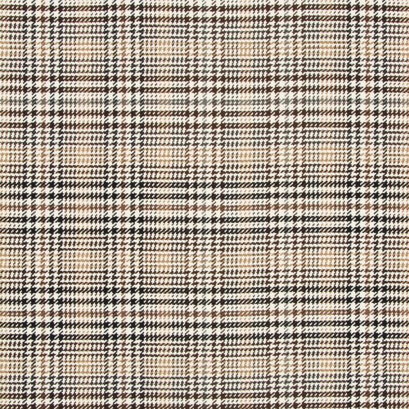 Sample 35148.816.0 Bisset Plaid Saddle Ivory Upholstery Check Houndstooth Fabric by Kravet Design