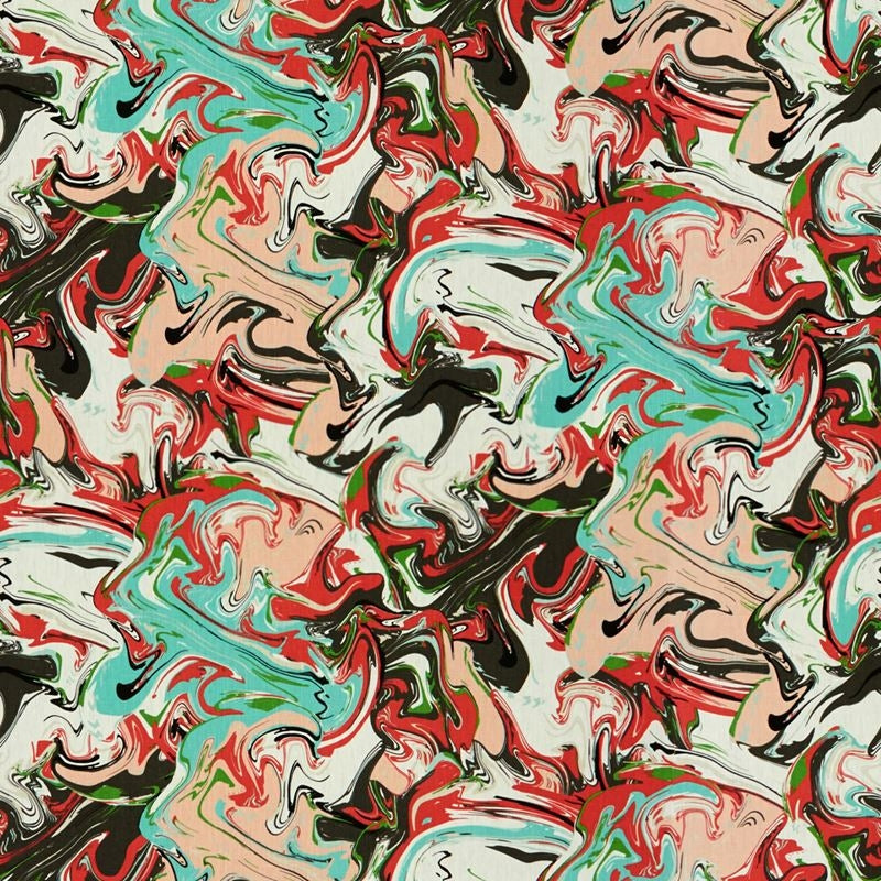 Sample MAR SWIRL.319.0 Marble Swirl Multi Red Multipurpose Contemporary Fabric by Kravet Design