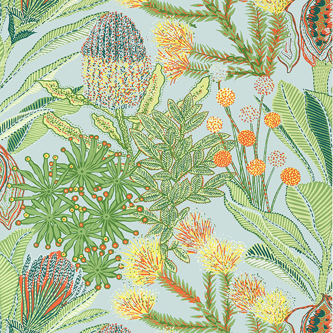 Purchase a sample of T13925 Protea, Palm Grove by Thibaut Wallpaper