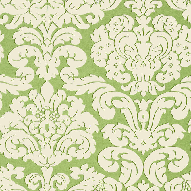 Purchase a sample of T14219 Trelawny Damask, Green by Thibaut Wallpaper