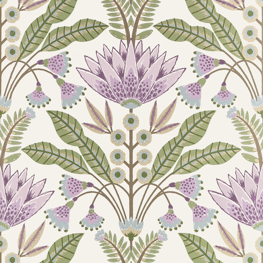 Acquire Thibaut Wallpaper Pattern number T14608 pattern name Lotus color name Lilac.