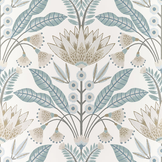 Shop Thibaut Wallpaper Item# T14611 pattern name Lotus color name Spa Blue.