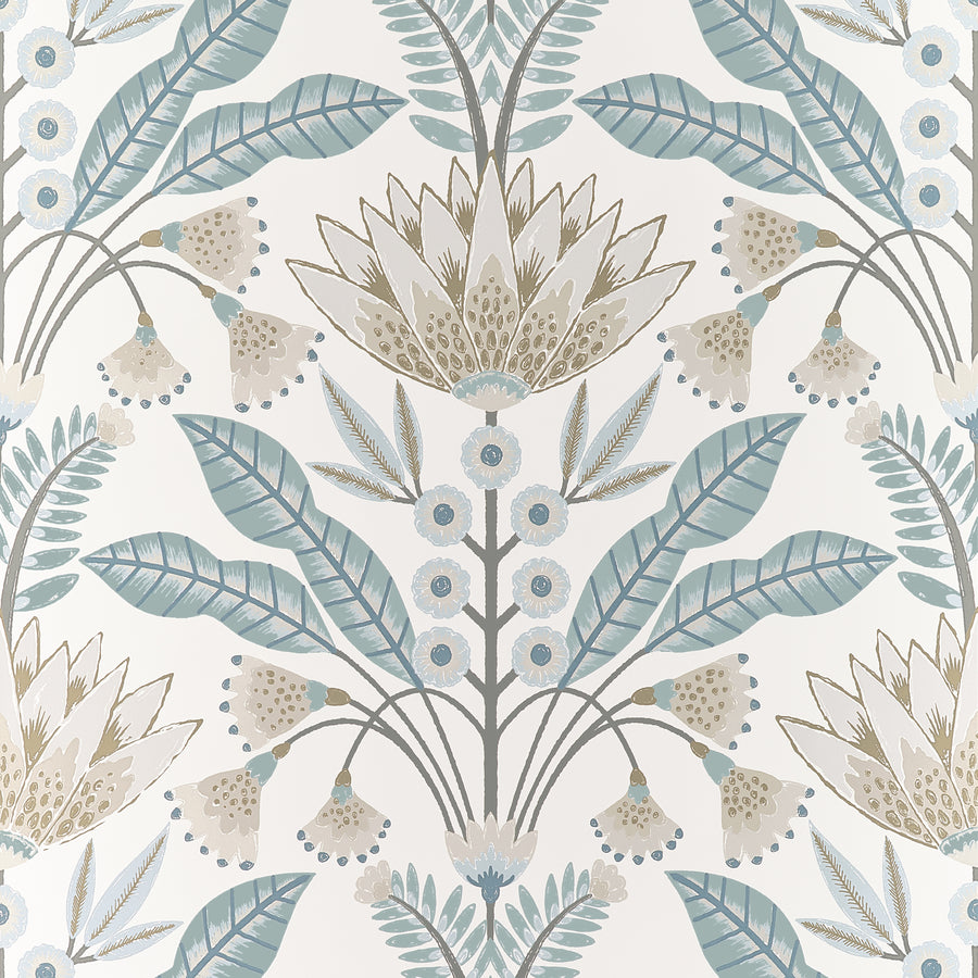 Shop Thibaut Wallpaper Pattern# T14611 pattern name Lotus color name Spa Blue.