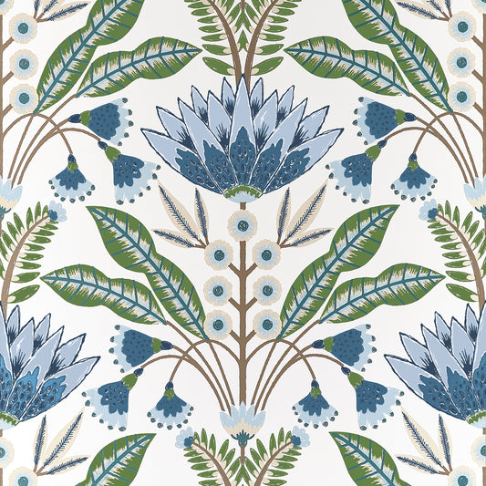 Acquire Thibaut Wallpaper Item# T14612 pattern name Lotus color name Blue and Green.