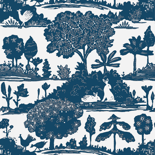 Save on Thibaut Wallpaper Product T14652 pattern name La Foret color name Navy.