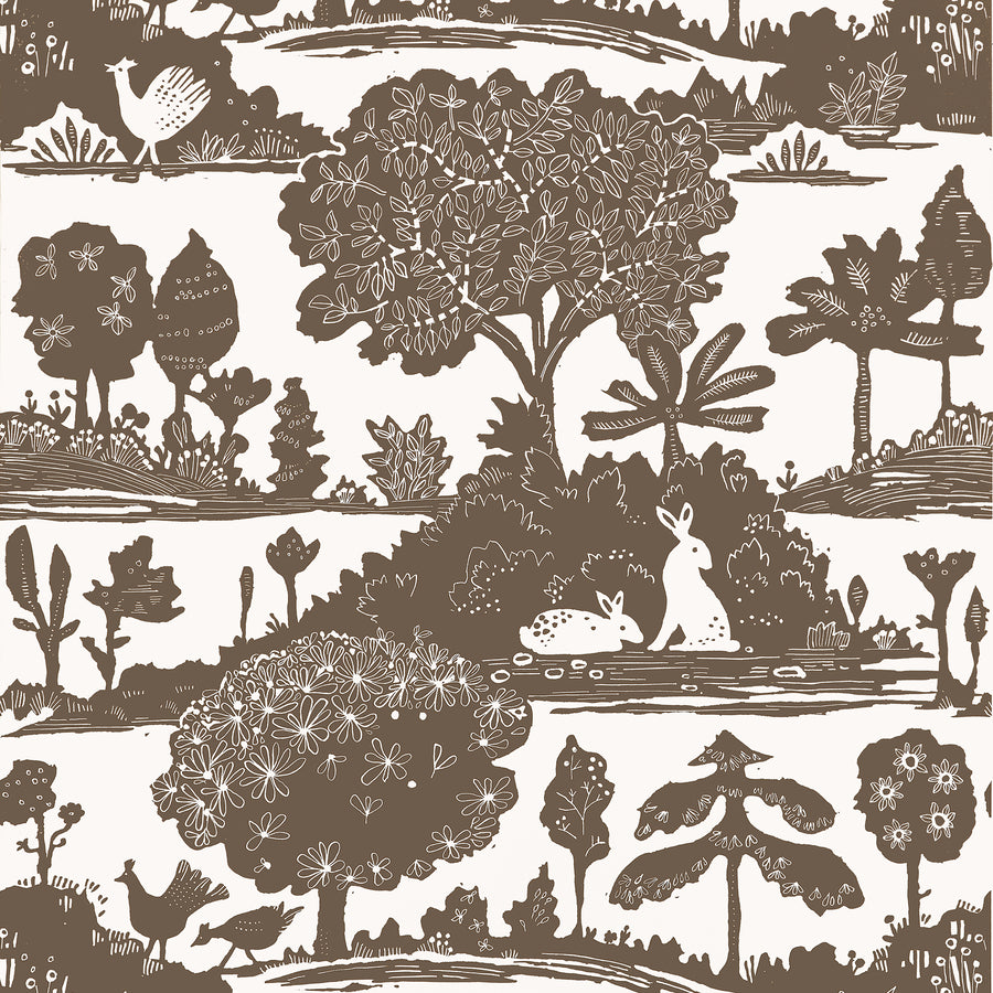 View Thibaut Wallpaper SKU T14653 pattern name La Foret color name Brown.
