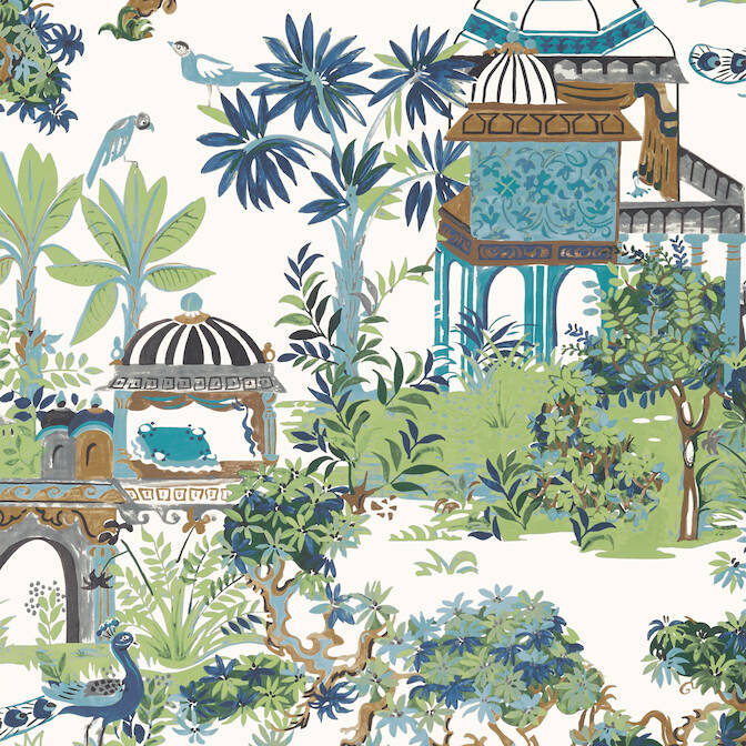 Looking T20820 Mystic Garden Eden Blue and Green by Thibaut Wallpaper