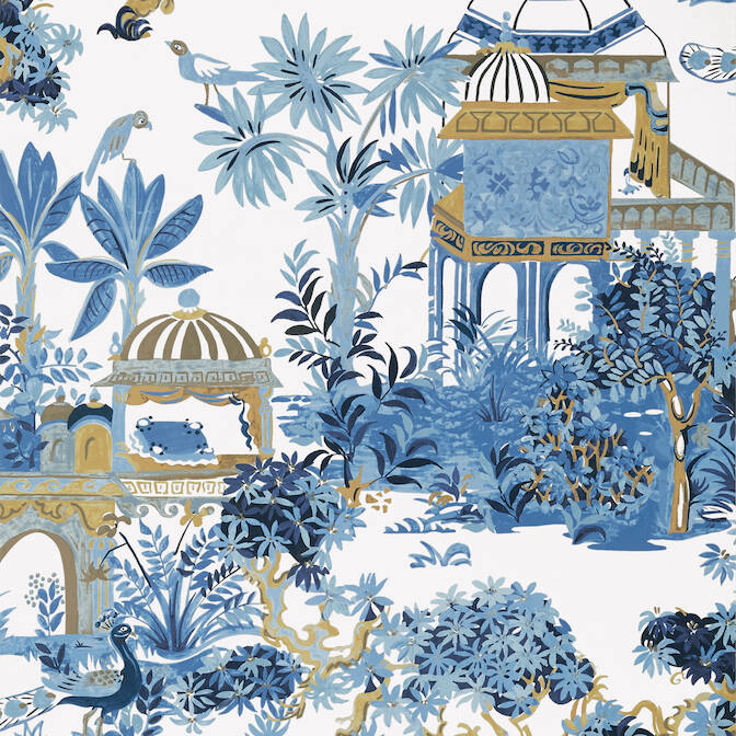Order T20821 Mystic Garden Eden Blue and White by Thibaut Wallpaper