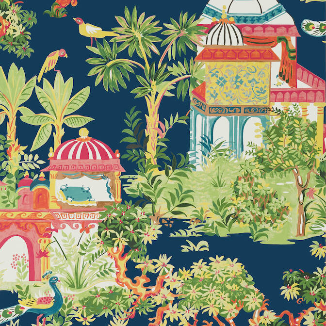 Purchase a sample of T20823 Mystic Garden, Eden Navy by Thibaut Wallpaper