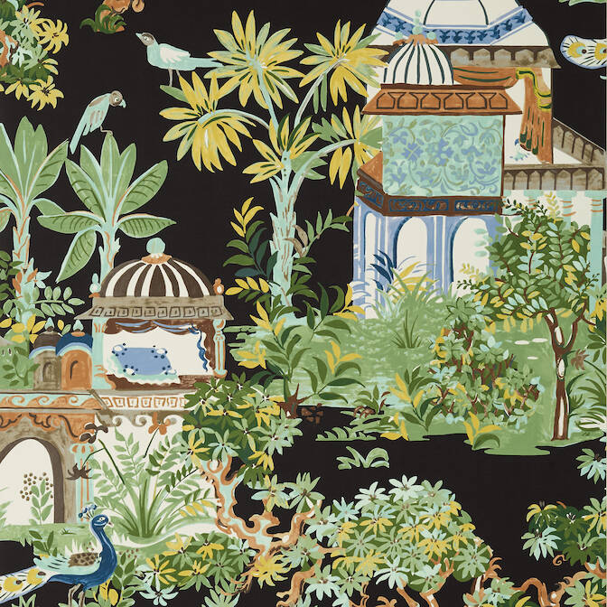 Select T20825 Mystic Garden Eden Black by Thibaut Wallpaper