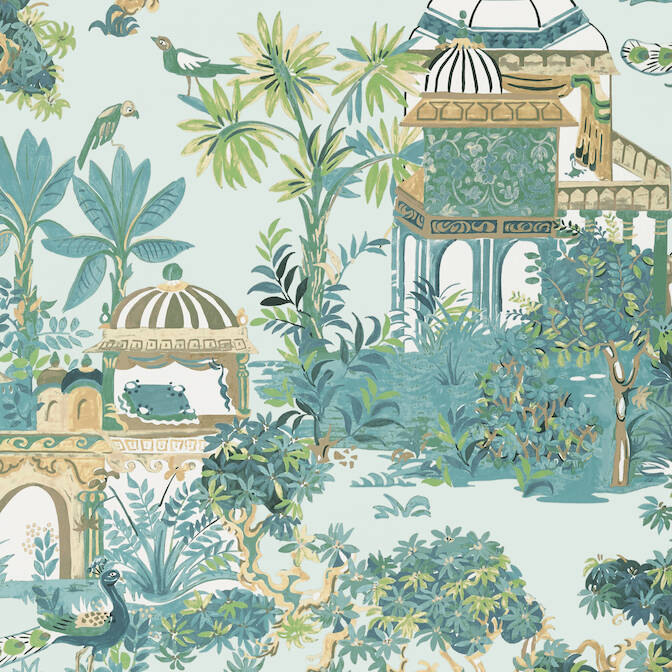Purchase a sample of T20826 Mystic Garden, Eden Spa Blue by Thibaut Wallpaper