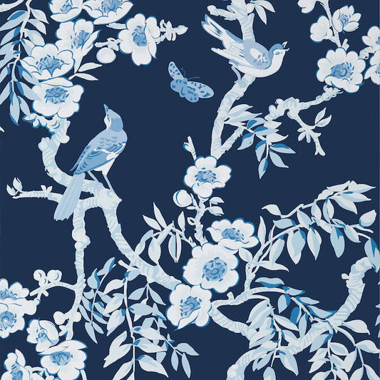 View T20844 Yukio Eden Navy and White by Thibaut Wallpaper
