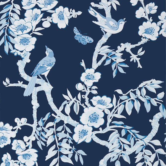 Purchase a sample of T20844 Yukio, Eden Navy and White by Thibaut Wallpaper