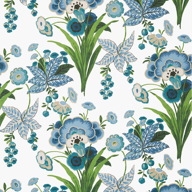 Save T20851 Pasadena Eden Blue and Green by Thibaut Wallpaper