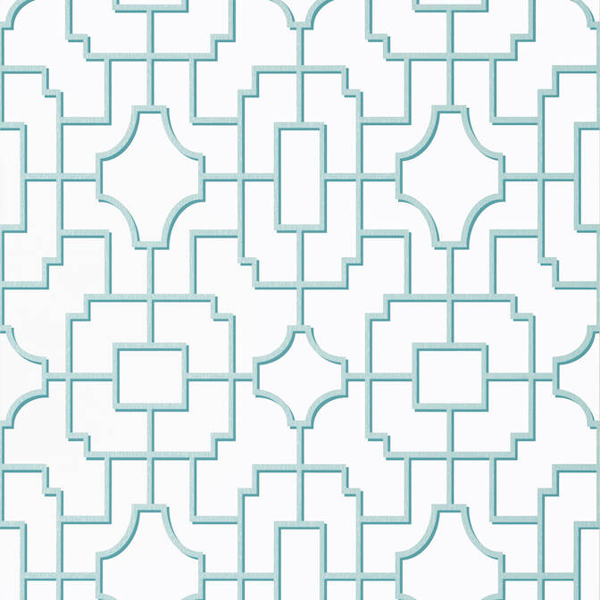 Purchase a sample of T20869 Fretwork, Eden Spa Blue by Thibaut Wallpaper
