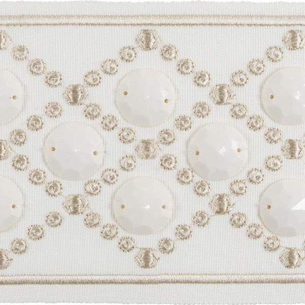 Sample T30740.116.0 Beaded Charm Cottonball Ivory Trim Fabric by Kravet Design
