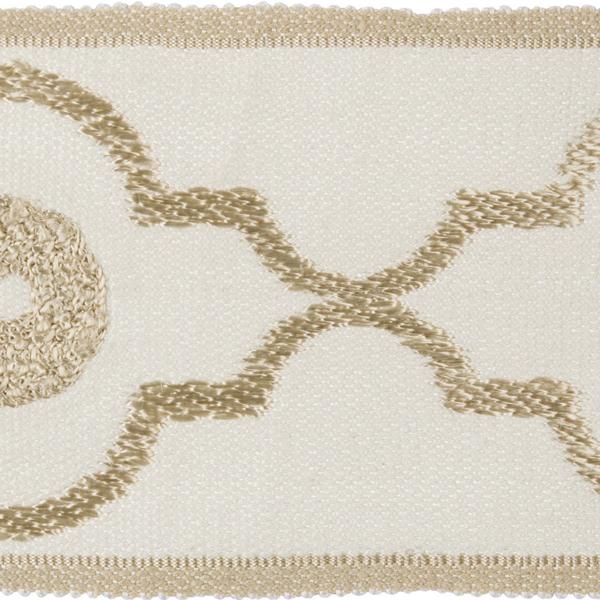 Sample T30745.16.0 Ogee Chain Cream Ivory Trim Fabric by Kravet Design