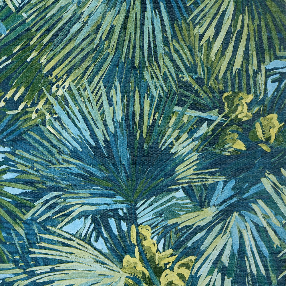 Find Thibaut Wallpaper Item T34098 pattern name Palmier color name Citron and Blue. 