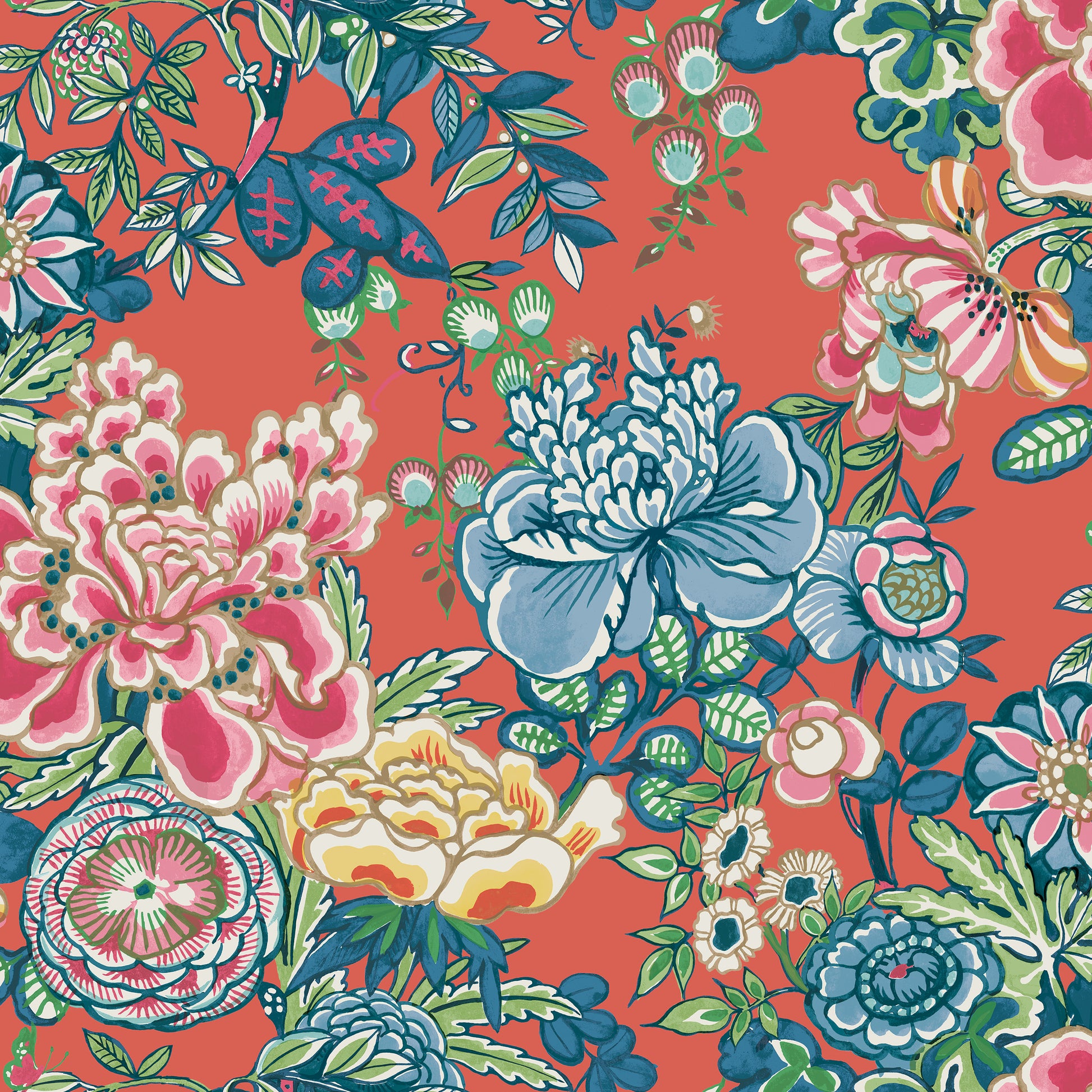 Purchase Thibaut Wallpaper SKU# T42018 pattern name Peony Garden color Coral. 