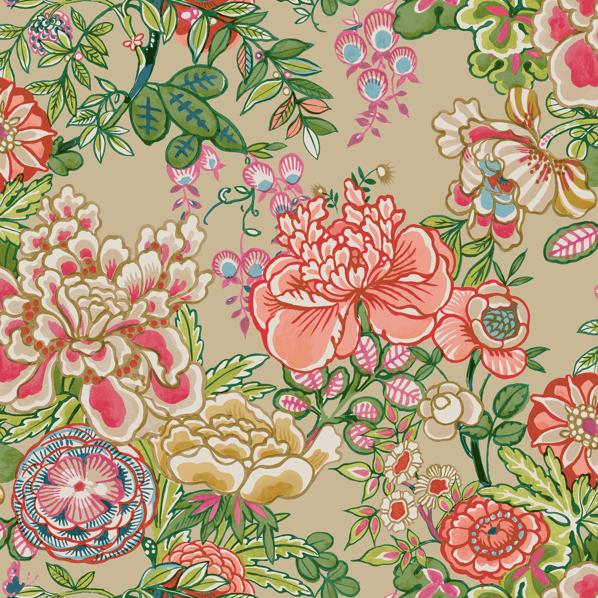 Purchase Thibaut Wallpaper Item T42019 pattern name Peony Garden color Beige. 