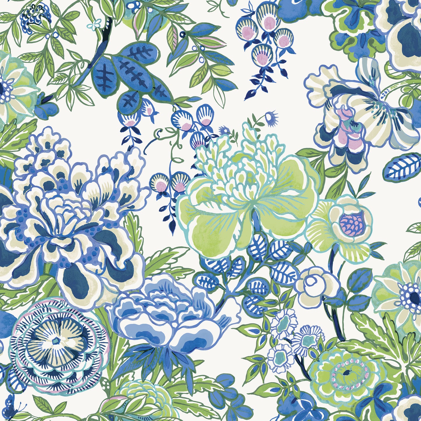 Purchase Thibaut Wallpaper SKU T42021 pattern name Peony Garden color Blue and Green. 