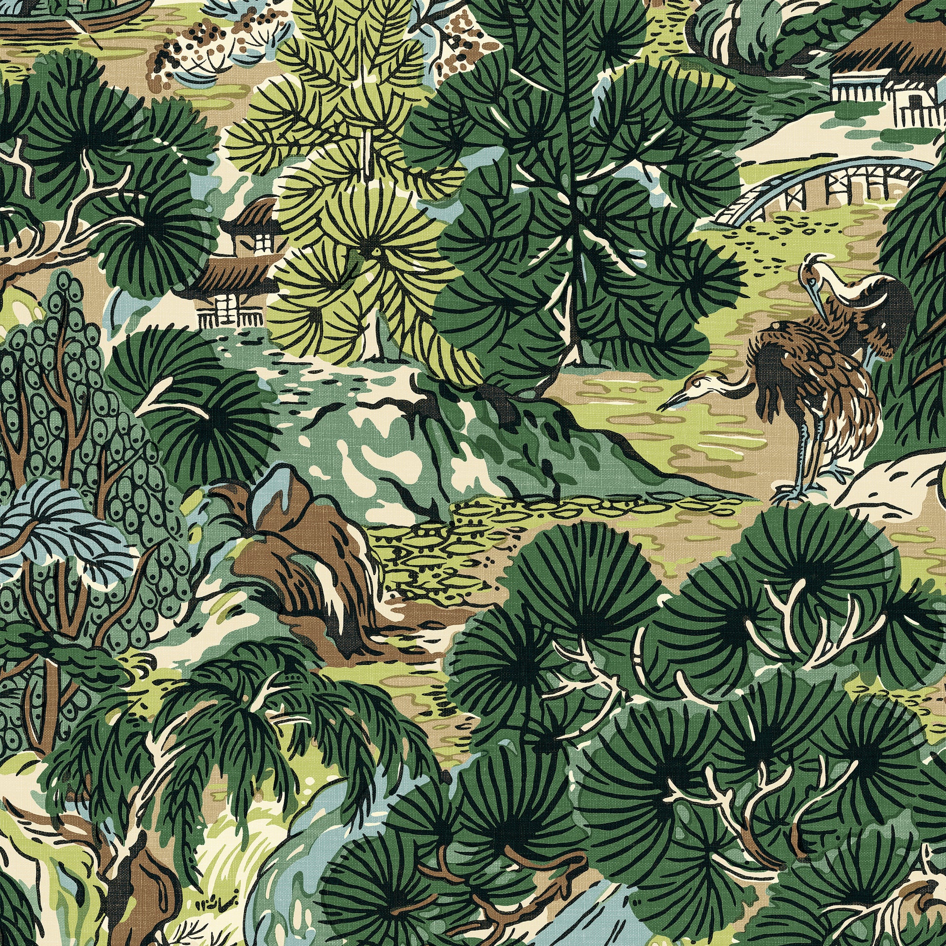 Purchase Thibaut Wallpaper SKU# T42025 pattern name Pagoda Trees color Brown and Green. 