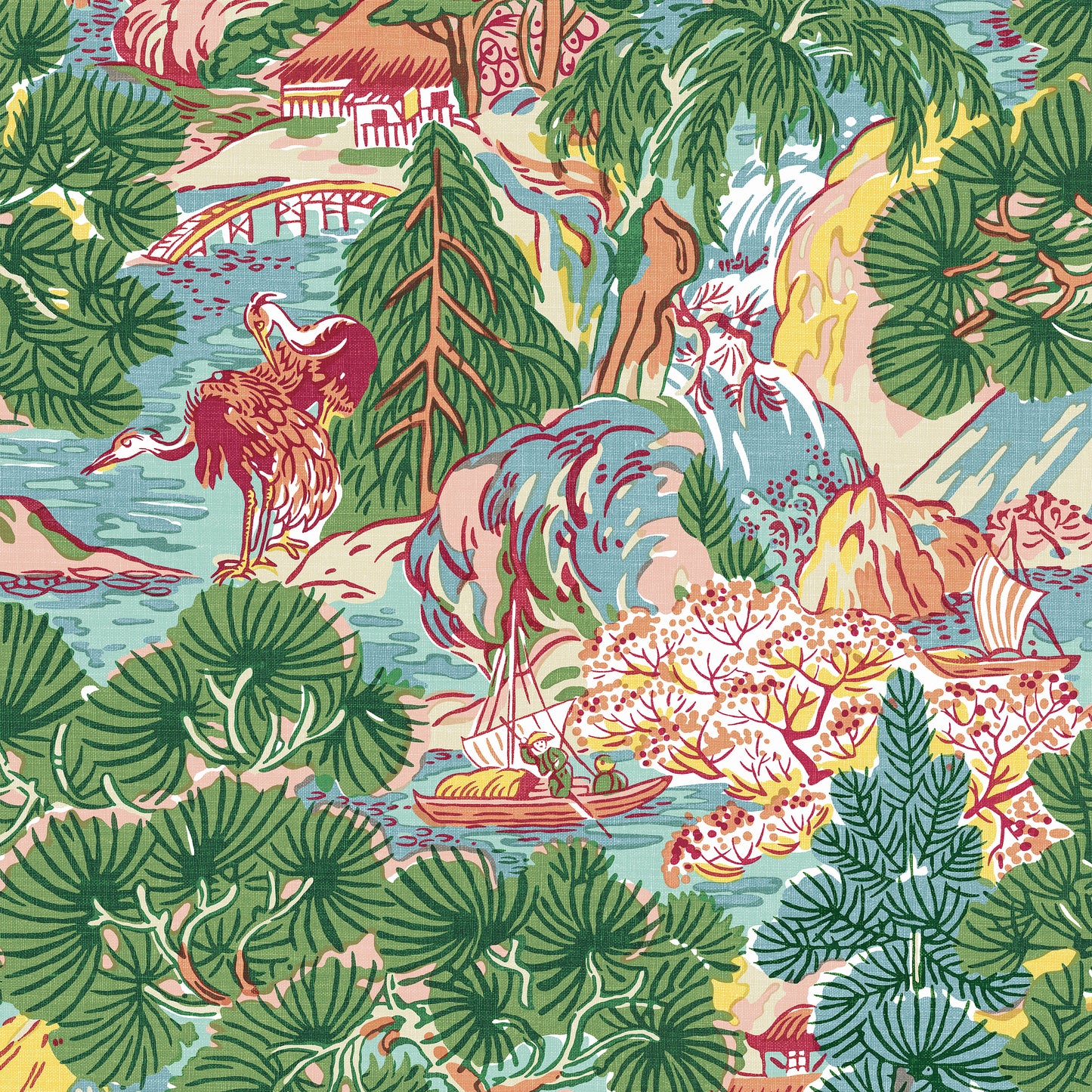 Purchase Thibaut Wallpaper Pattern number T42026 pattern name Pagoda Trees color Pink and Green. 