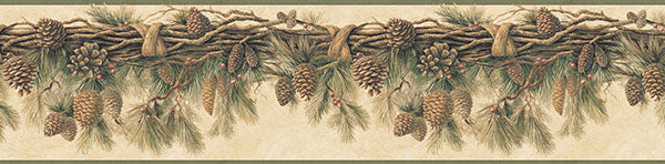 Purchase TLL01391B Olive Wyola Olive Pinecone Forest Border wallpaper Chesapeake
