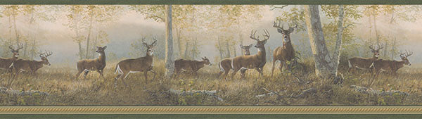Purchase TLL44341 Green Storrie Green Deer Border wallpaper Chesapeake