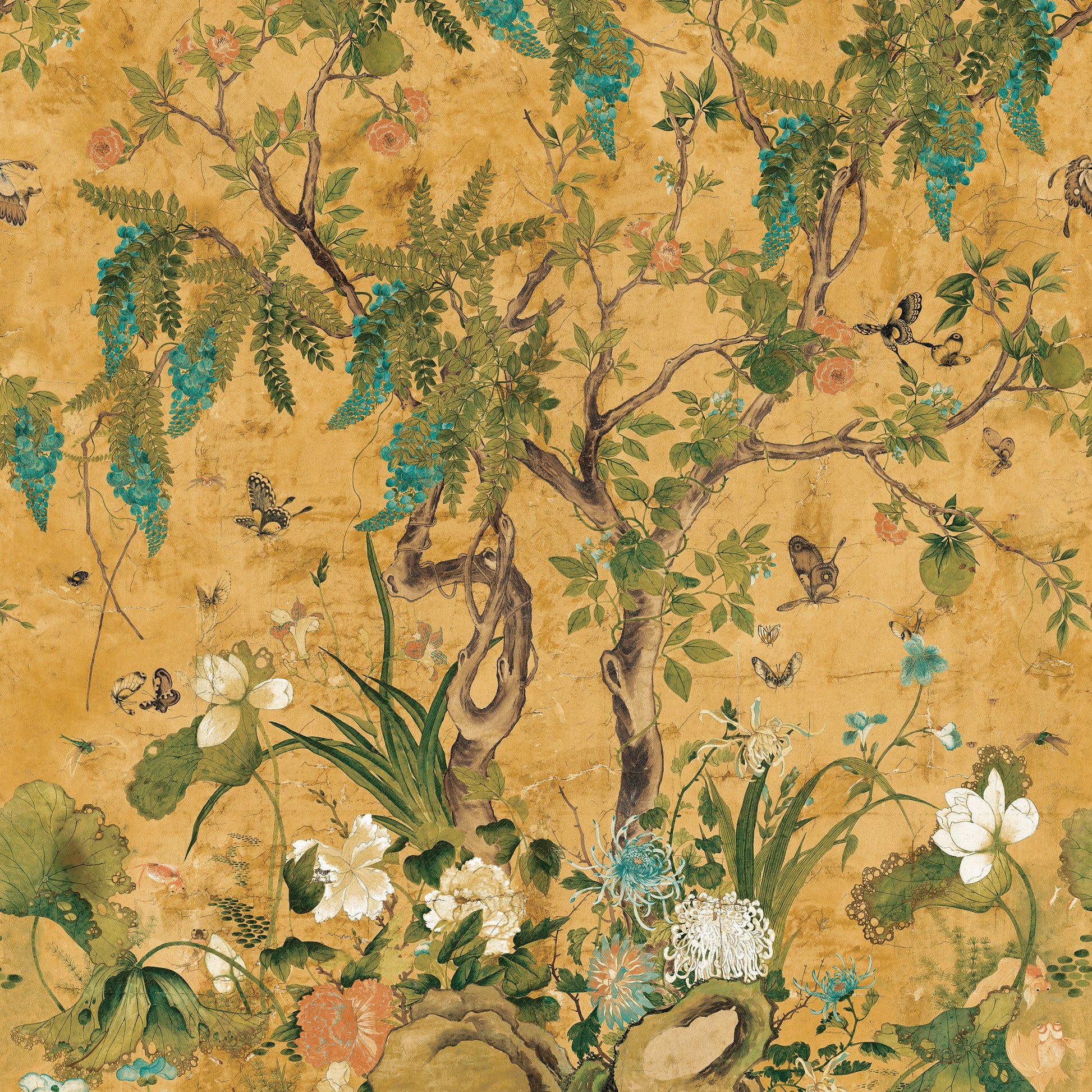 Purchase Thibaut Wallpaper SKU# TM42052 pattern name Wild Wisteria Mural color Ochre. 