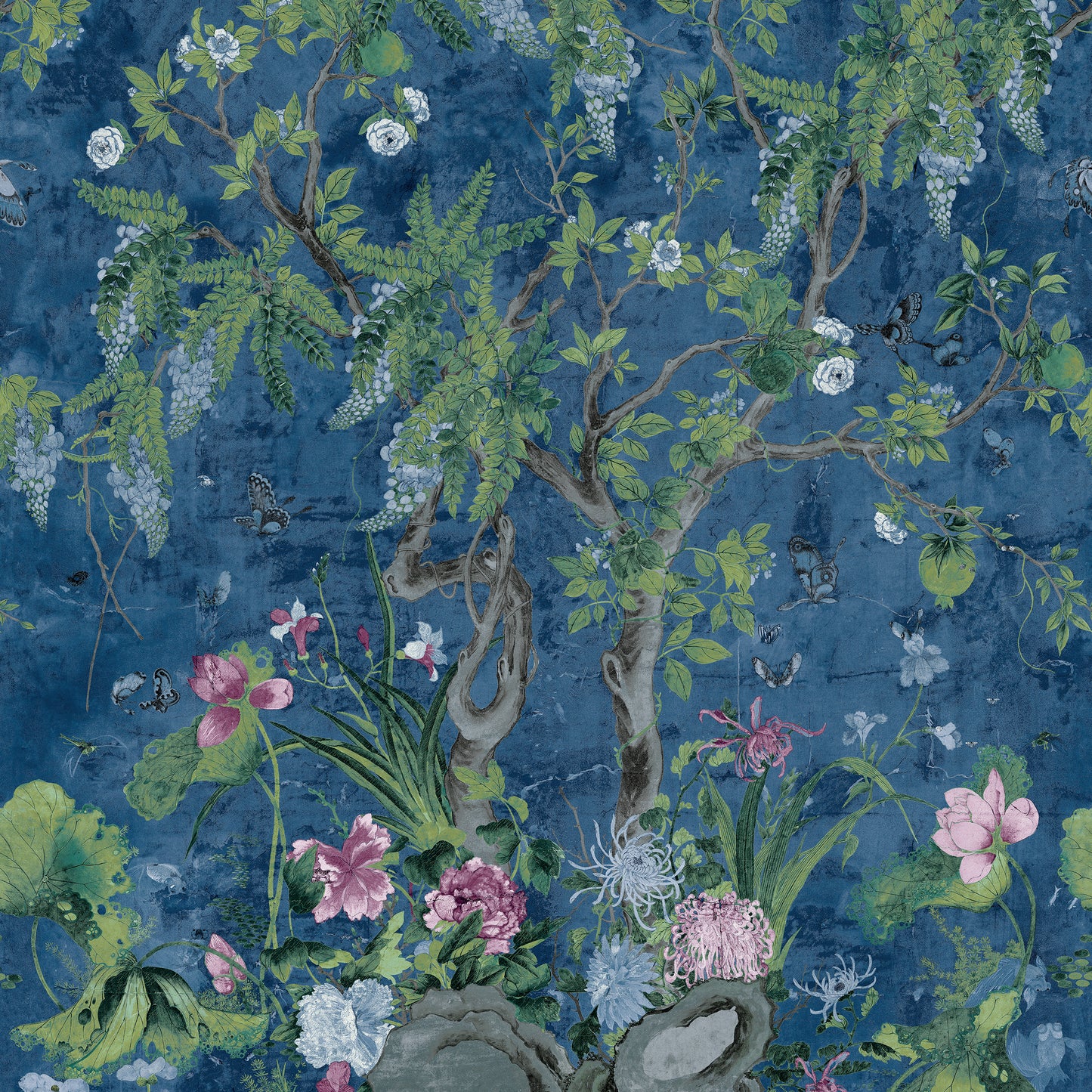 Purchase Thibaut Wallpaper SKU TM42055 pattern name Wild Wisteria Mural color Navy. 