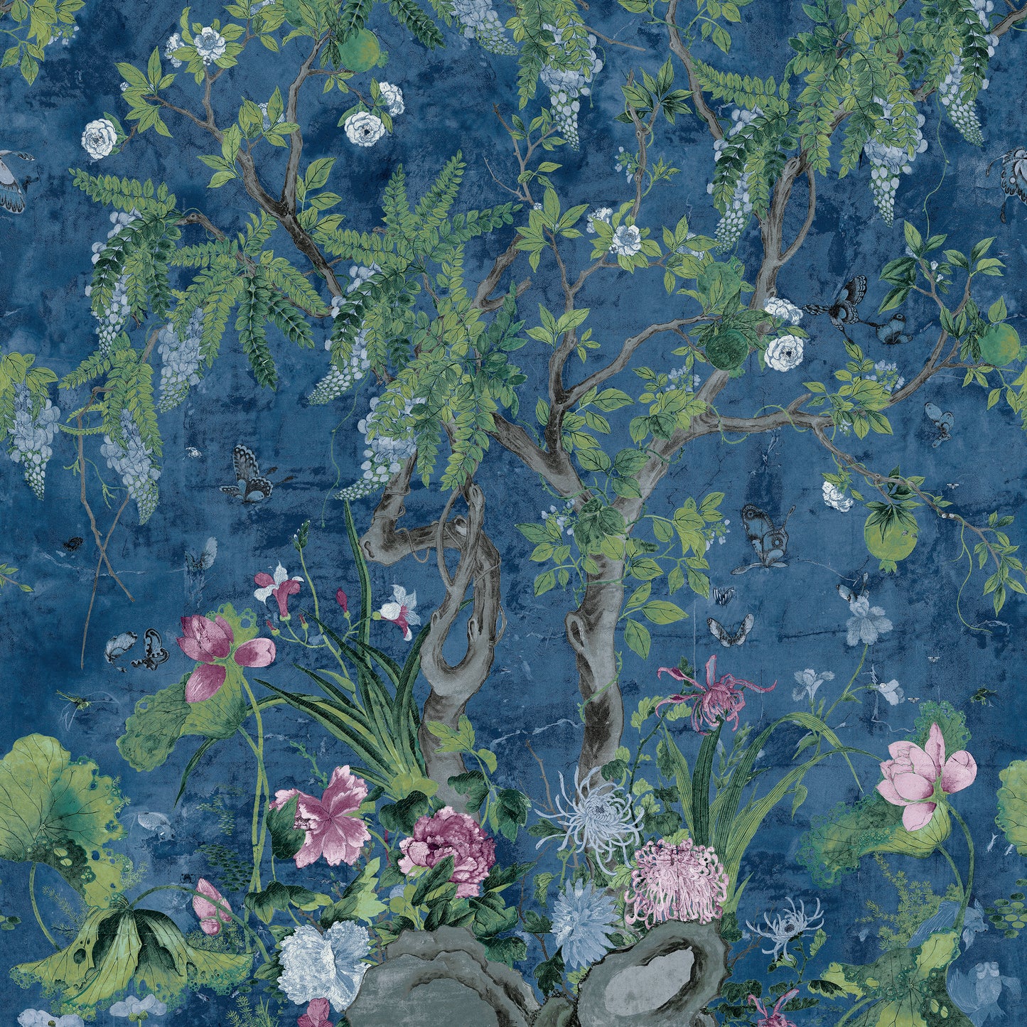 Purchase Thibaut Wallpaper SKU TM42055 pattern name Wild Wisteria Mural color Navy. 