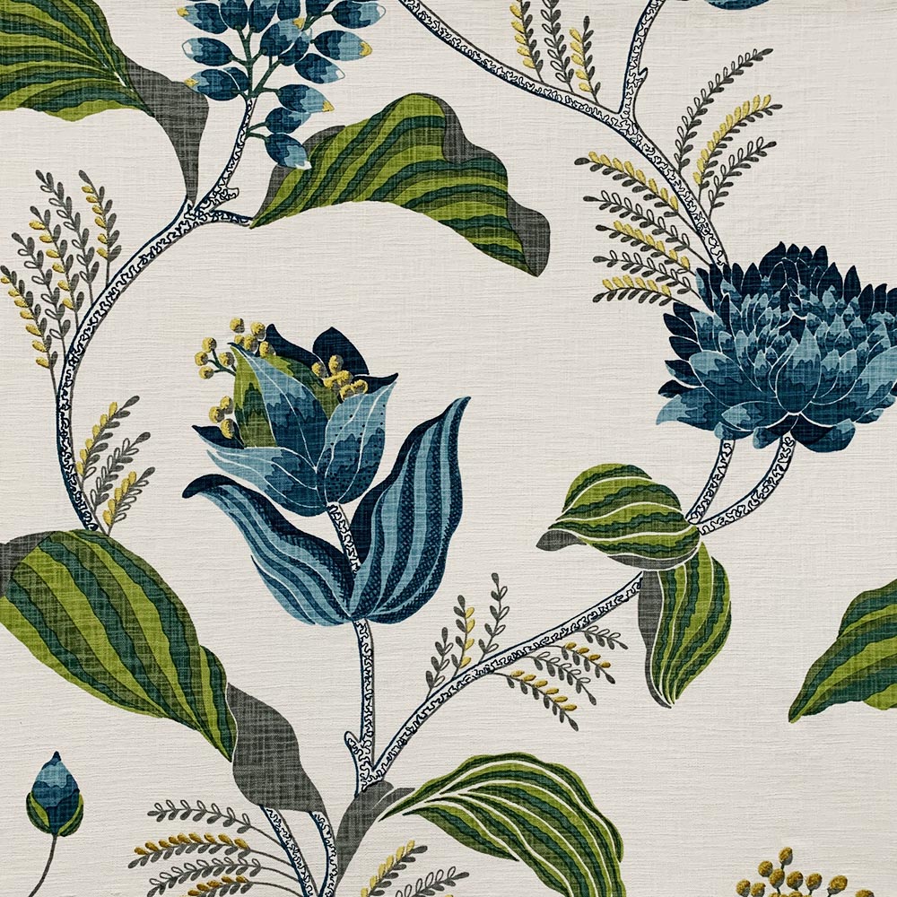 Sample 8793 Vartan Peacock, Green Floral Drapery Fabric by Magnolia