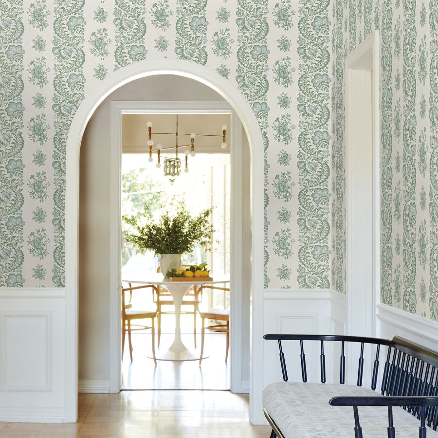 Purchase Vp1301 | Jardin, Beaumont Green Floral Stripe - Antonina Vella Wallpaper