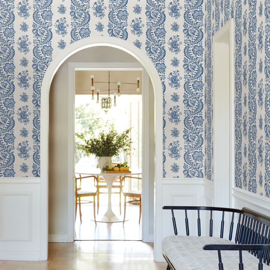 Purchase Vp1302 | Jardin, Beaumont Blue Floral Stripe - Antonina Vella Wallpaper