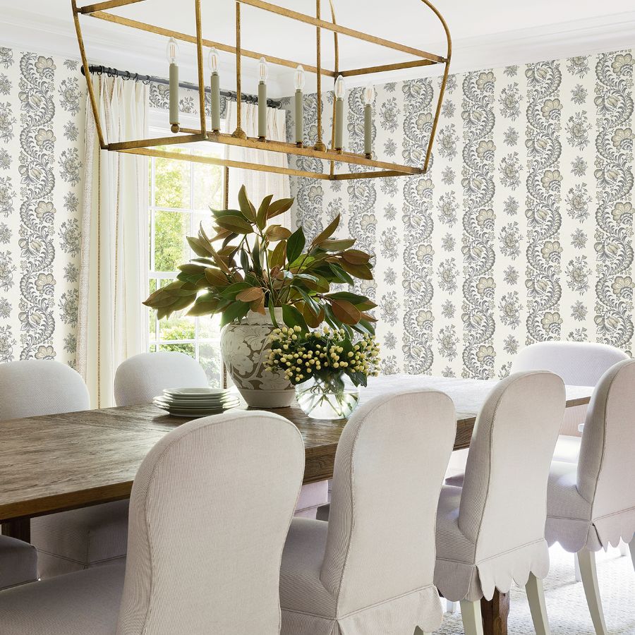 Purchase Vp1303 | Jardin, Beaumont Charcoal Floral Stripe - Antonina Vella Wallpaper