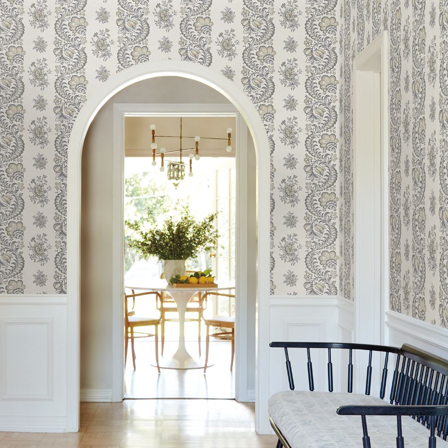 Purchase Vp1303 | Jardin, Beaumont Charcoal Floral Stripe - Antonina Vella Wallpaper