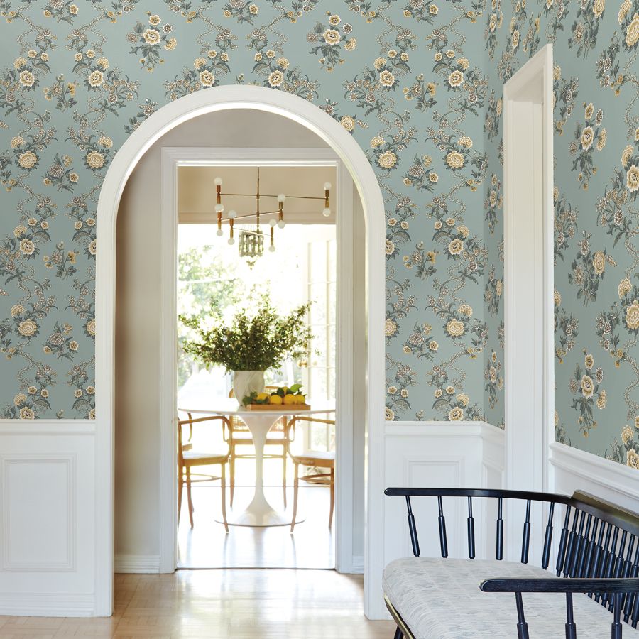 Purchase Vp1422 | Jardin, Genevieve Harbor Blue Floral Trail - Antonina Vella Wallpaper