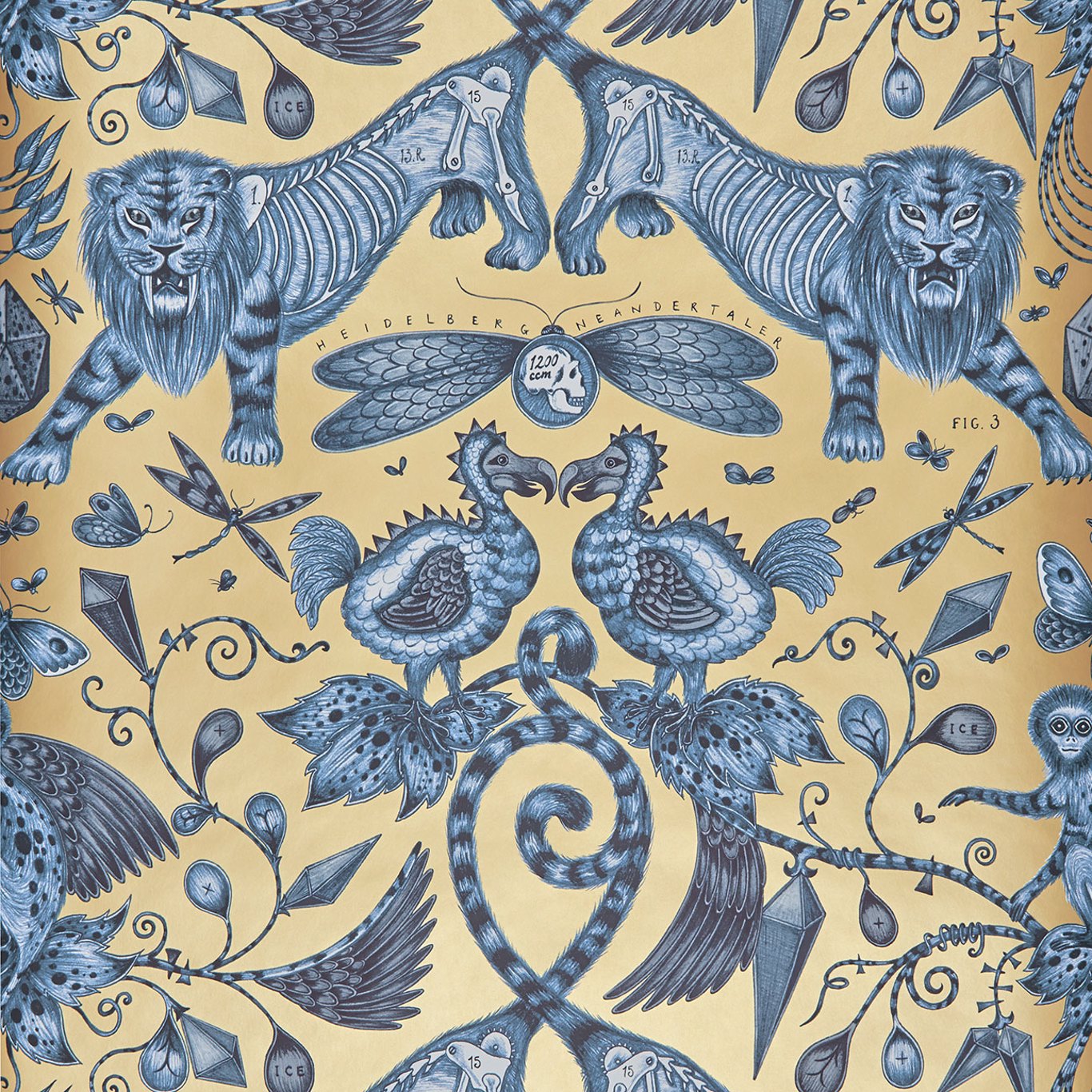 W0100/01 | Extinct Blue Animals - Clarke And Clarke Wallpaper