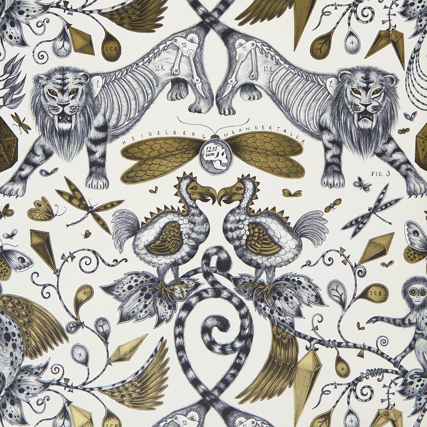 Sample W0100/02 Extinct Yellow Animals Clarke And Clarke Wallpaper