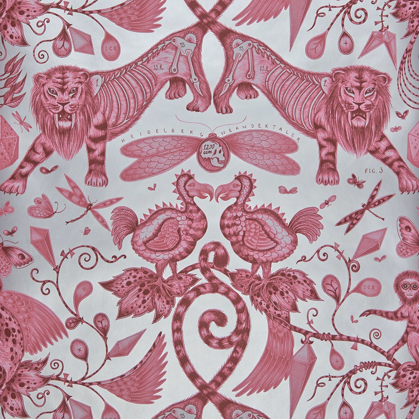 Sample W0100/03 Extinct Pink Animals Clarke And Clarke Wallpaper