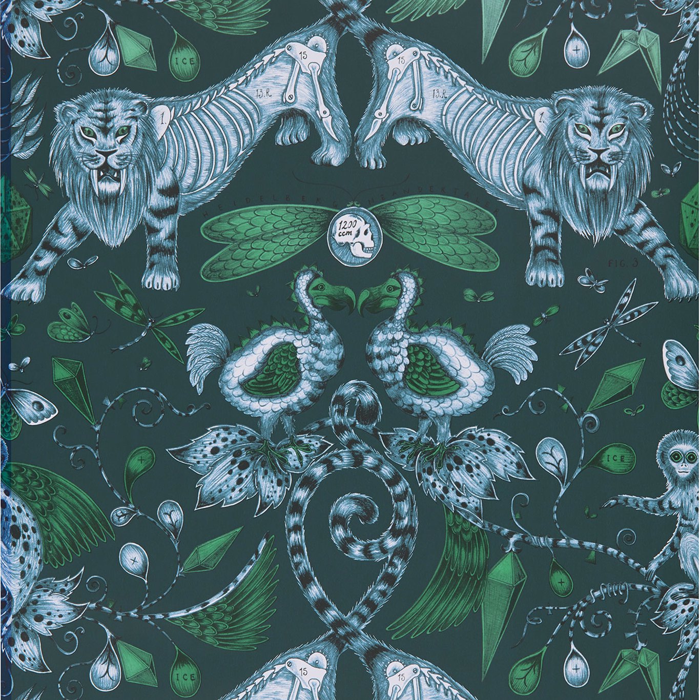 W0100/04 | Extinct Blue Animals - Clarke And Clarke Wallpaper