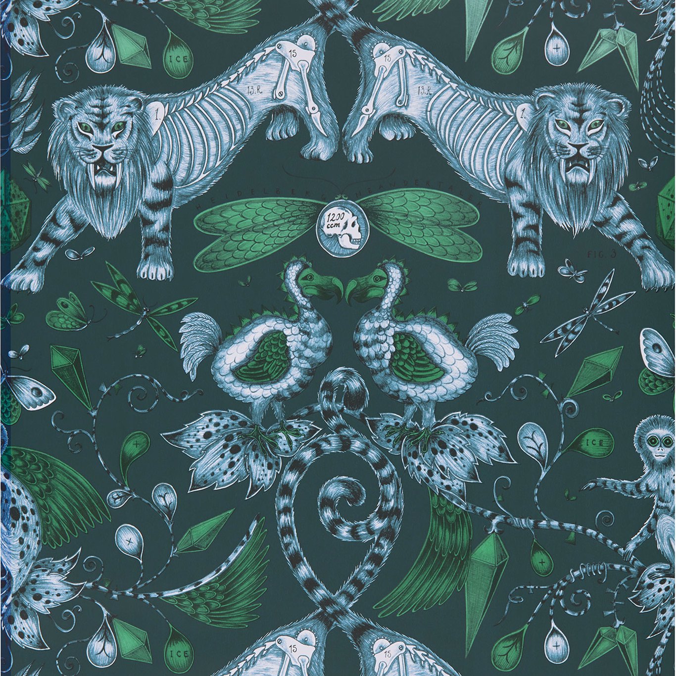 Sample W0100/04 Extinct Blue Animals Clarke And Clarke Wallpaper