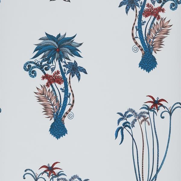 W0101/01 Jungle Palms Blue Botanical Clarke And Clarke Wallpaper