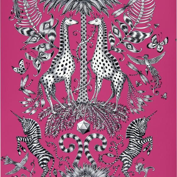 Sample W0102/04 Kruger Pink Animals Clarke And Clarke Wallpaper