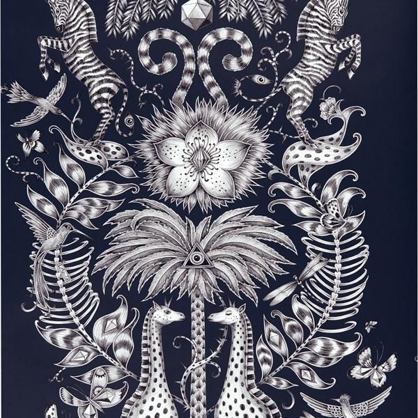 Sample W0102/06 Kruger Blue Animals Clarke And Clarke Wallpaper