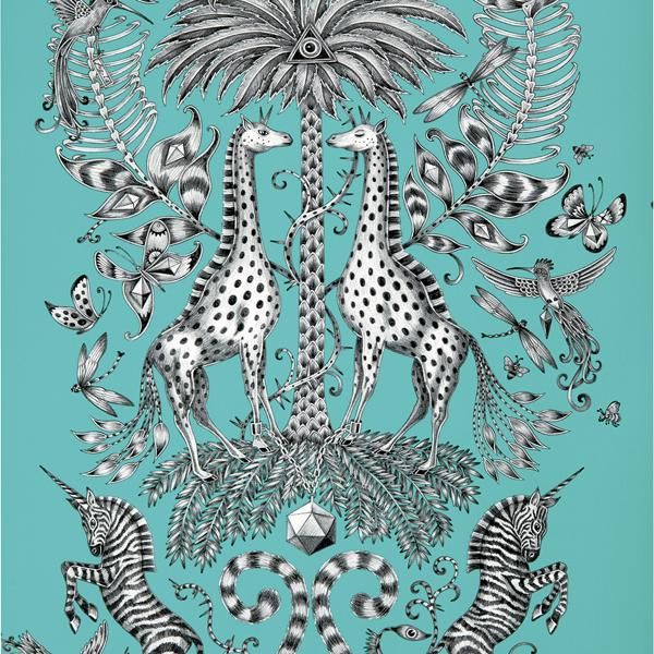 Sample W0102/08 Kruger Blue Animals Clarke And Clarke Wallpaper