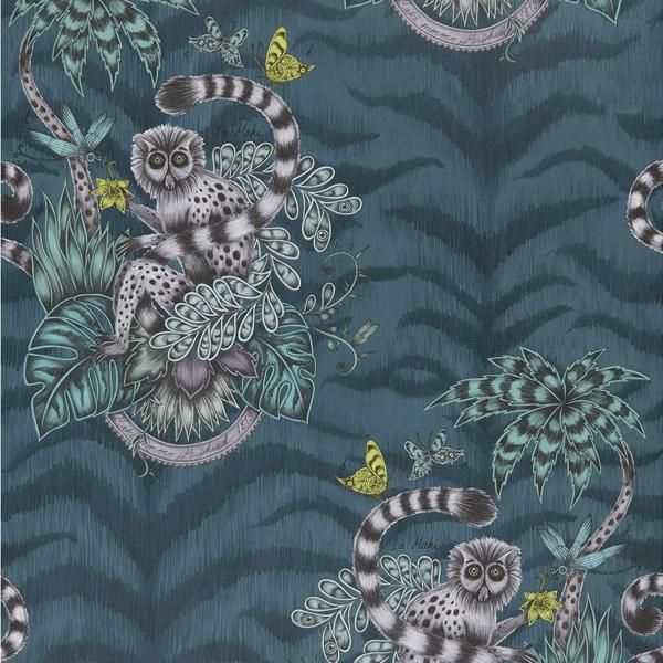 Sample W0103/03 Lemur Blue Animals Clarke And Clarke Wallpaper
